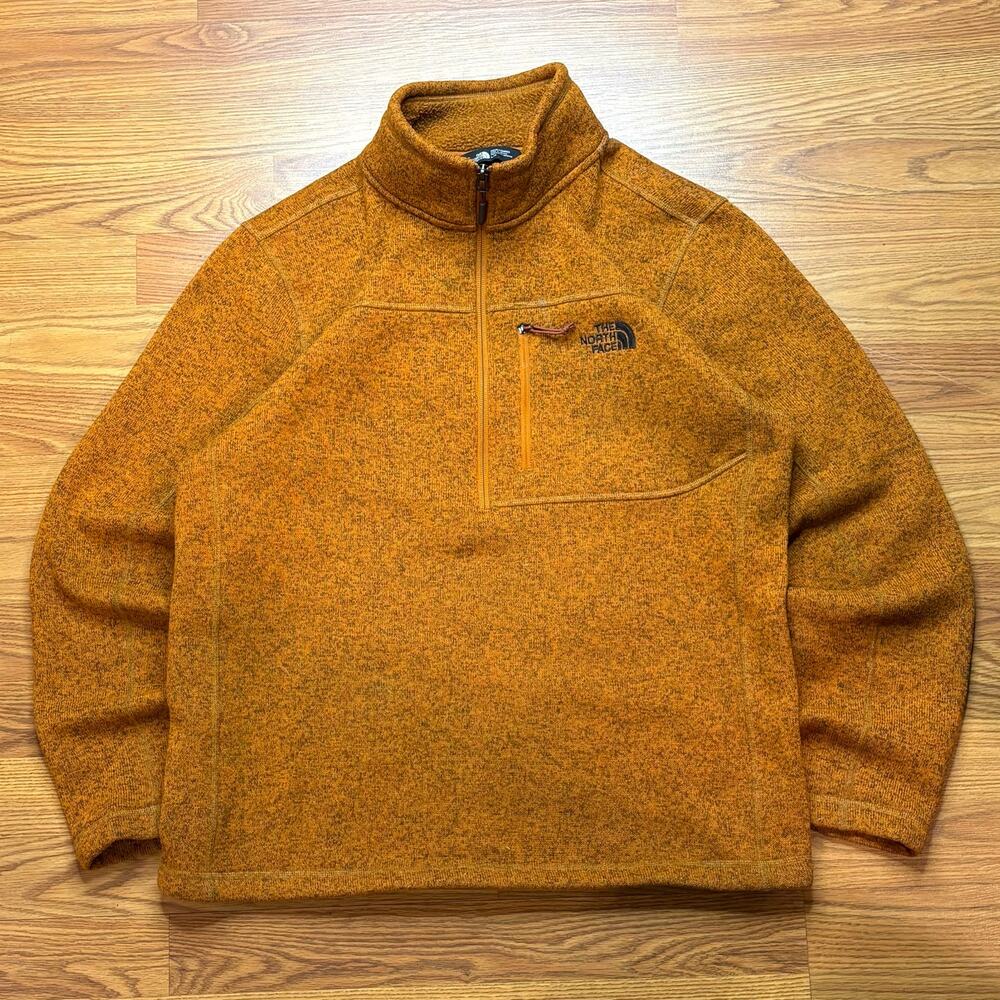 The North Face Sweater Knit 1/4 Zip Fleece Pullover Men’s Large Heather Orange